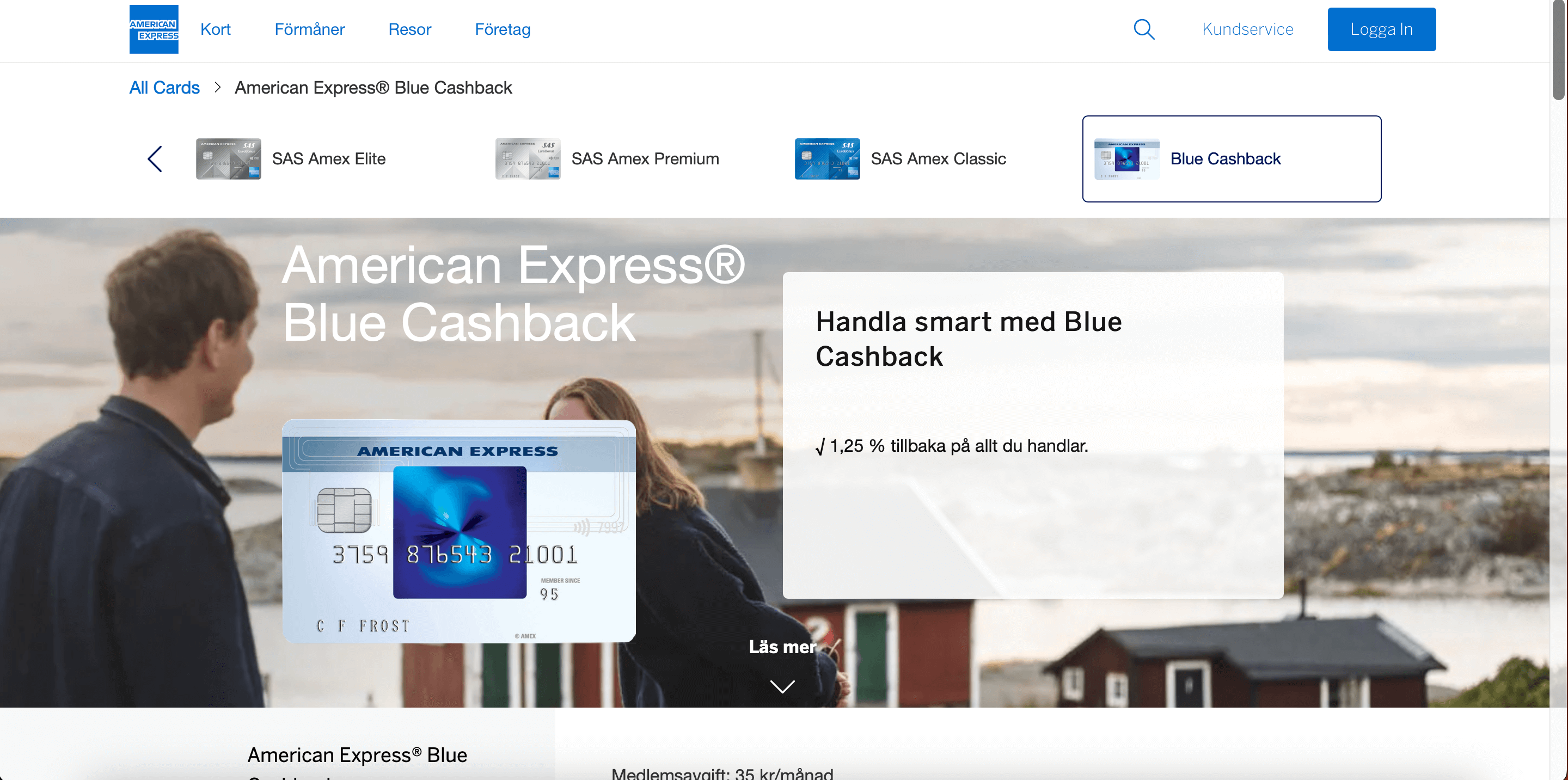 American Express Blue Cashback ansökan skärmdump