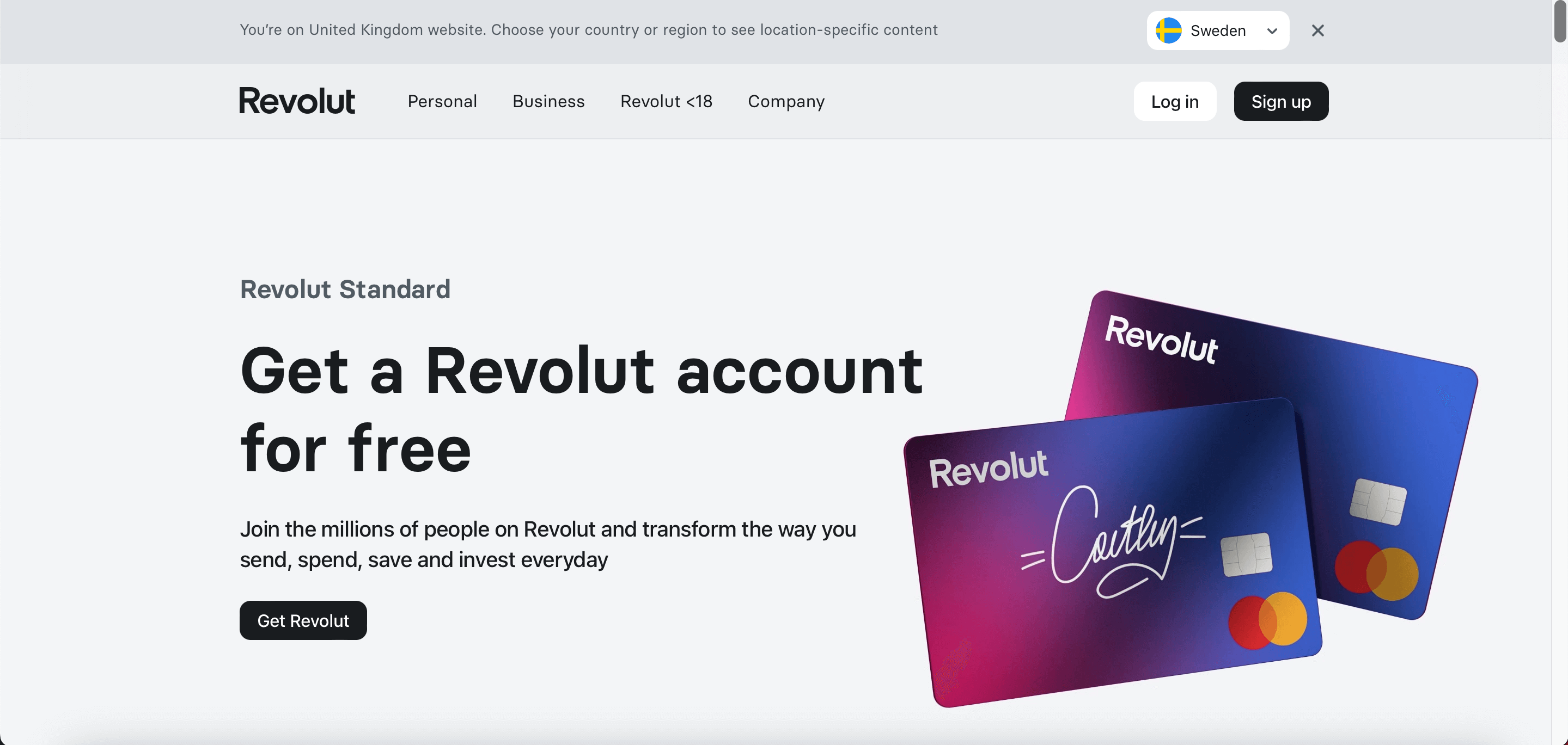 Revolut Standard ansökan skärmdump