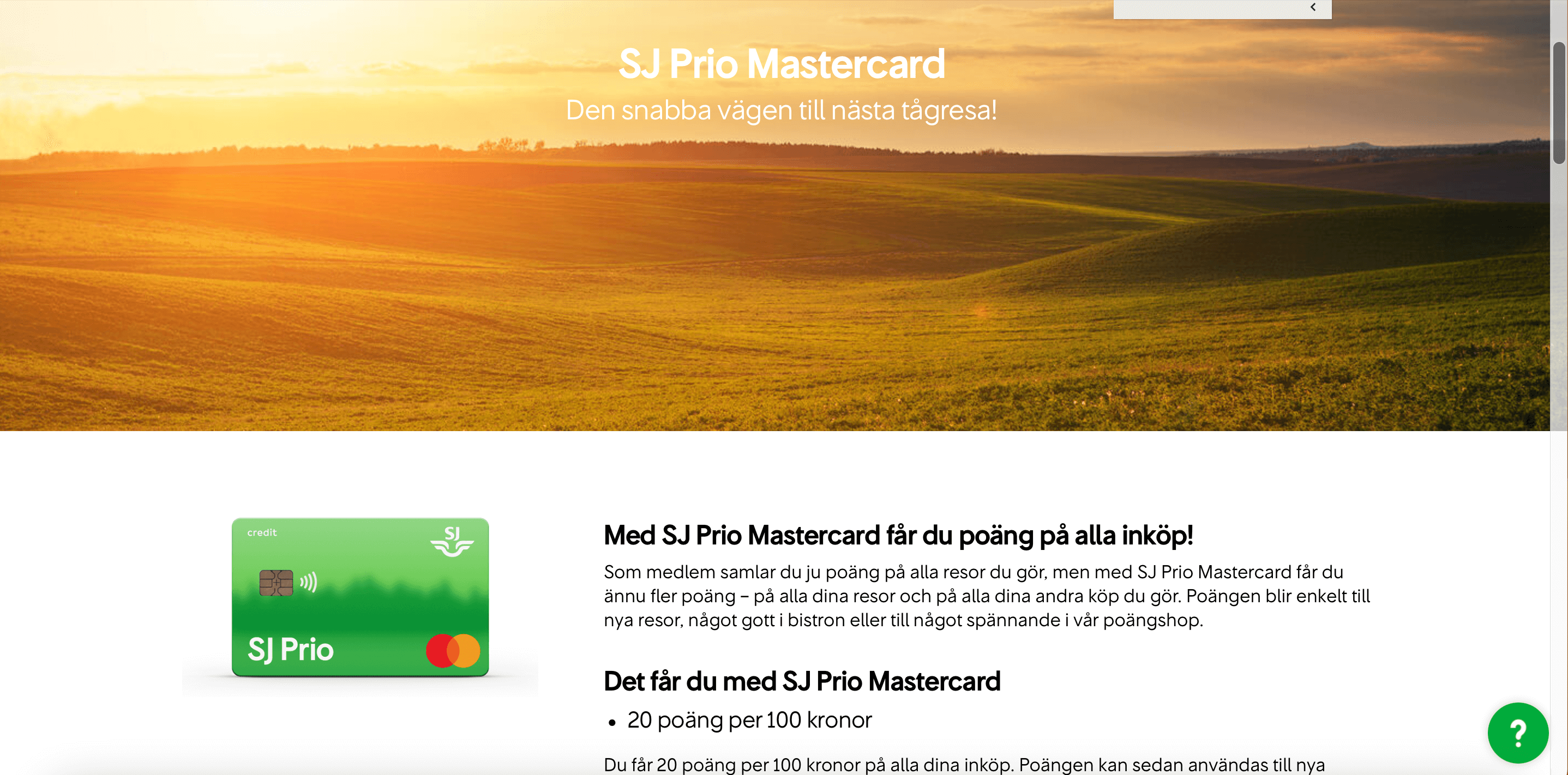 SJ Prio Mastercard ansökan skärmdump