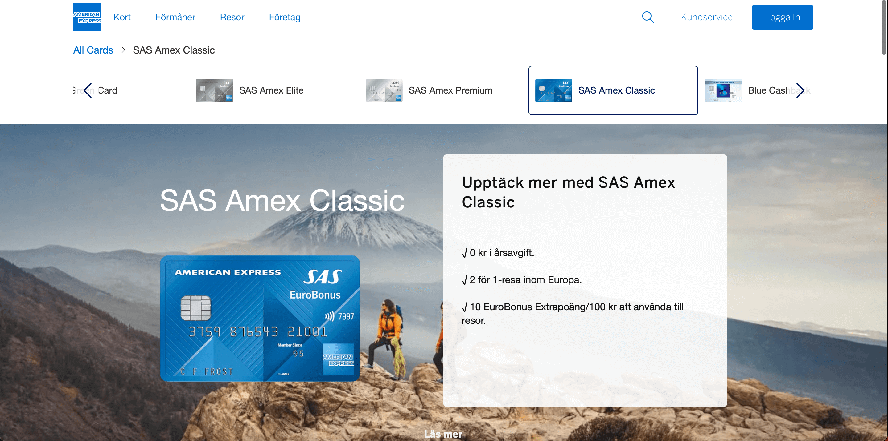 SAS Amex Classic ansökan skärmdump