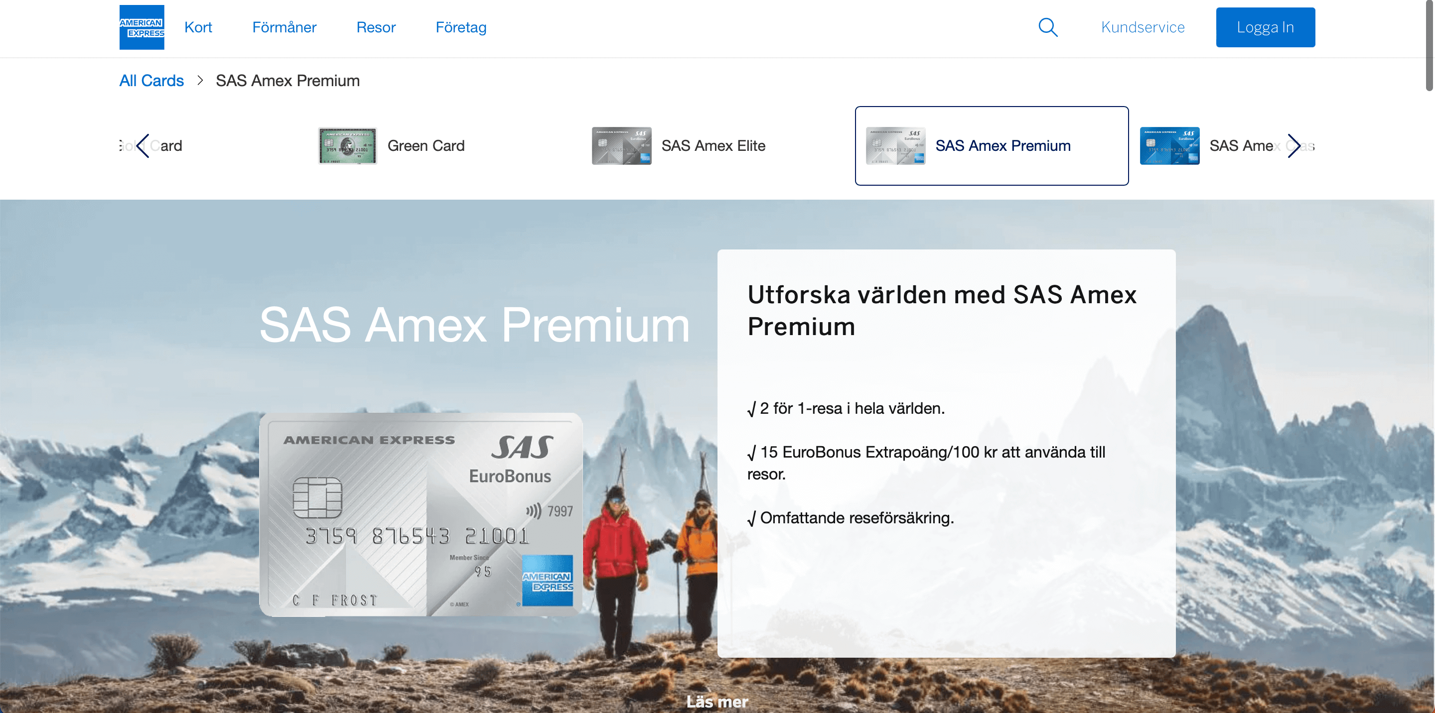 SAS Eurobonus Amex Premium ansökan skärmdump