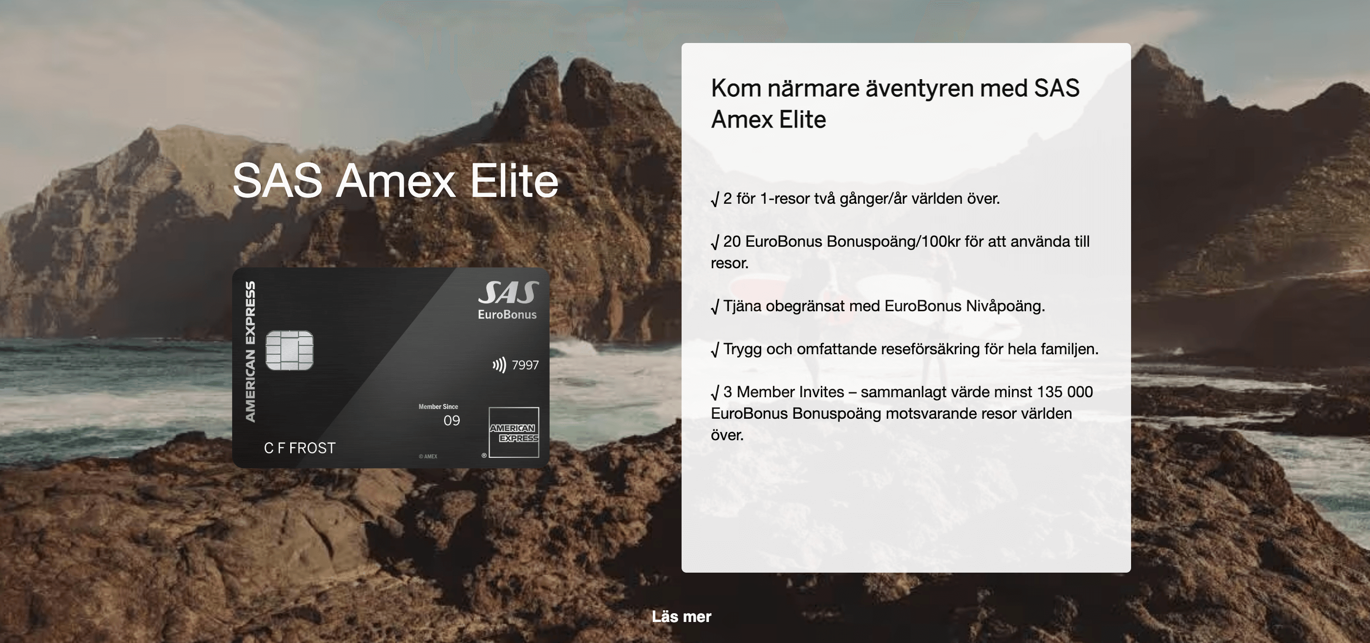 SAS Eurobonus Amex Elite ansökan skärmdump