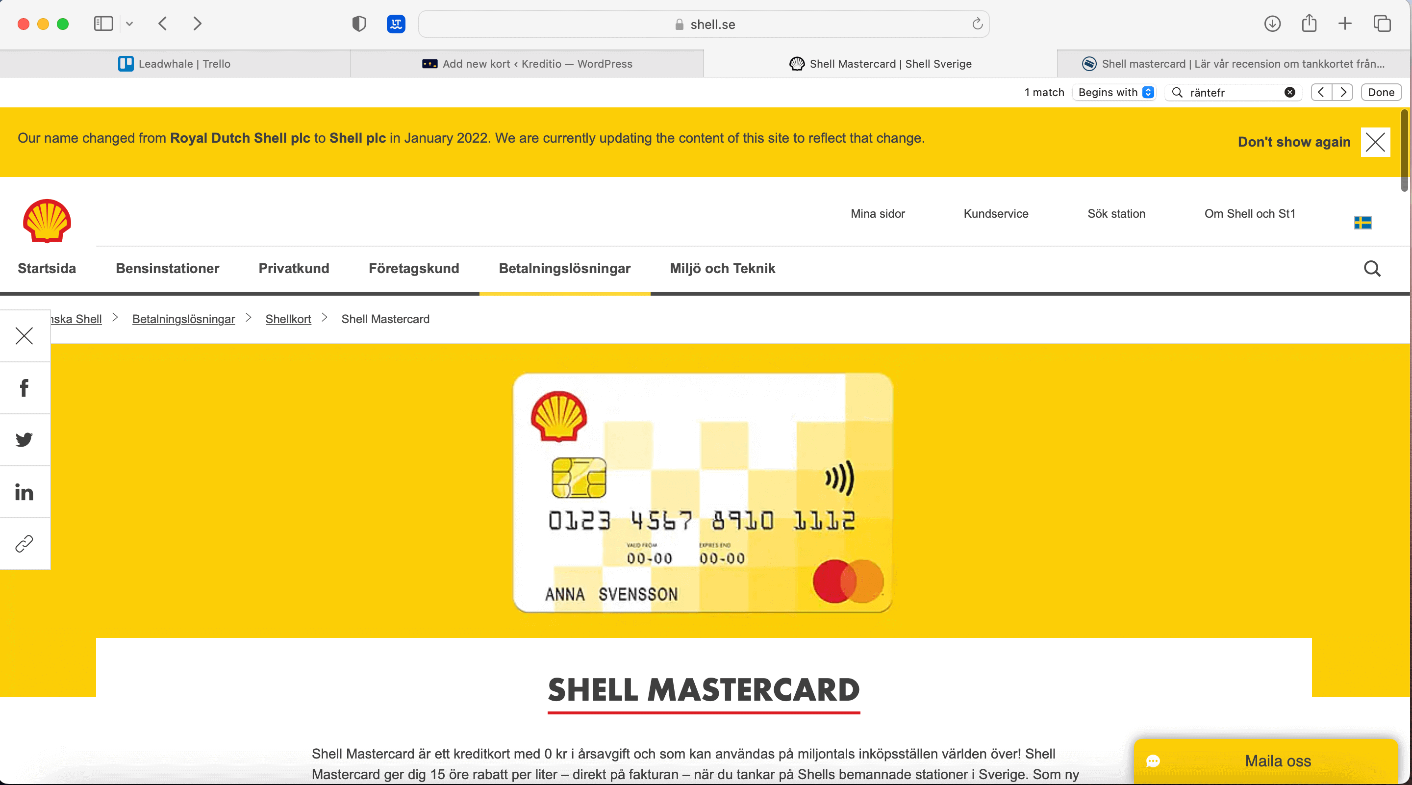 Shell Mastercard ansökan