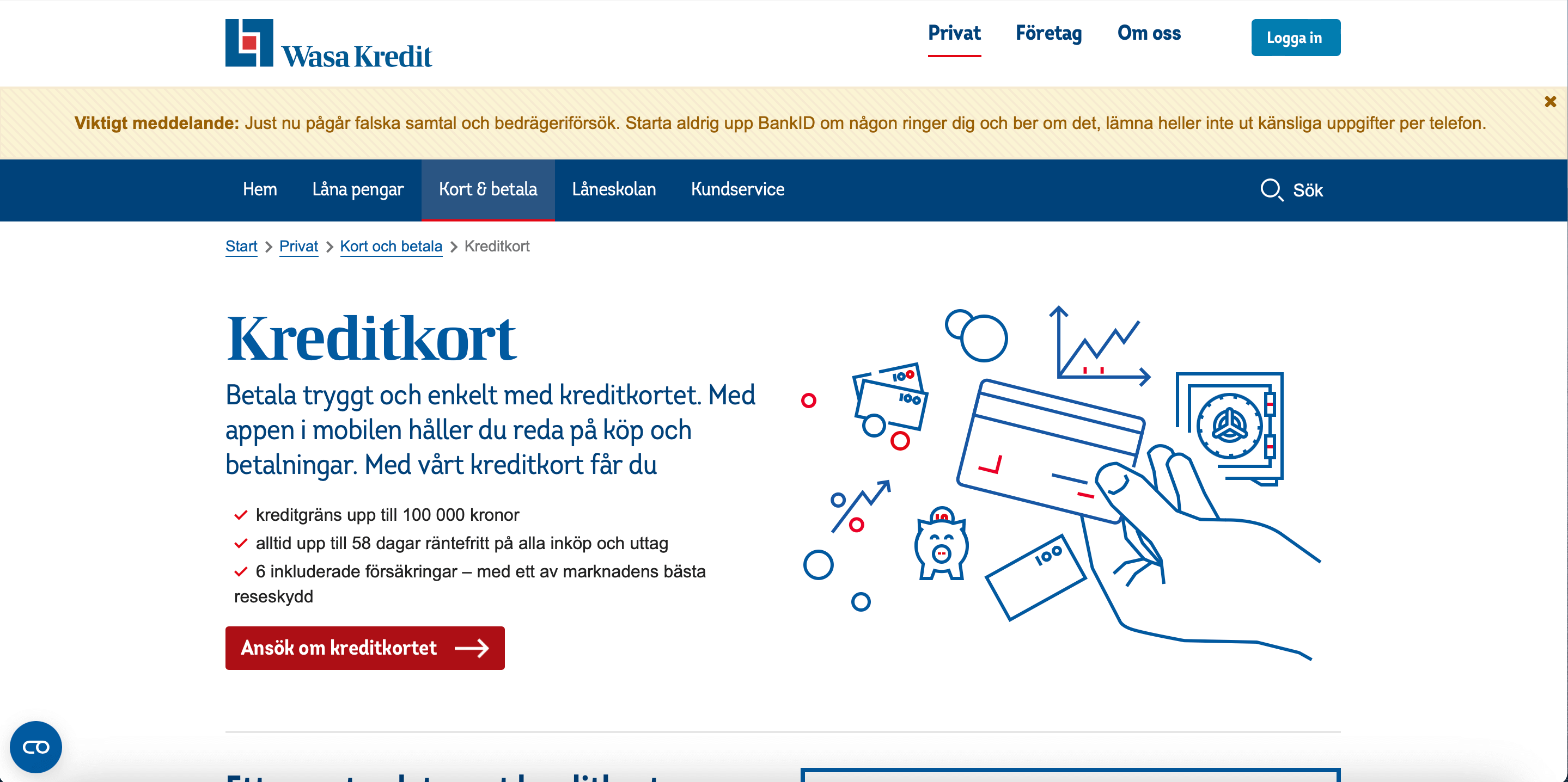 Wasa Kreditkort ansökan skärmdump