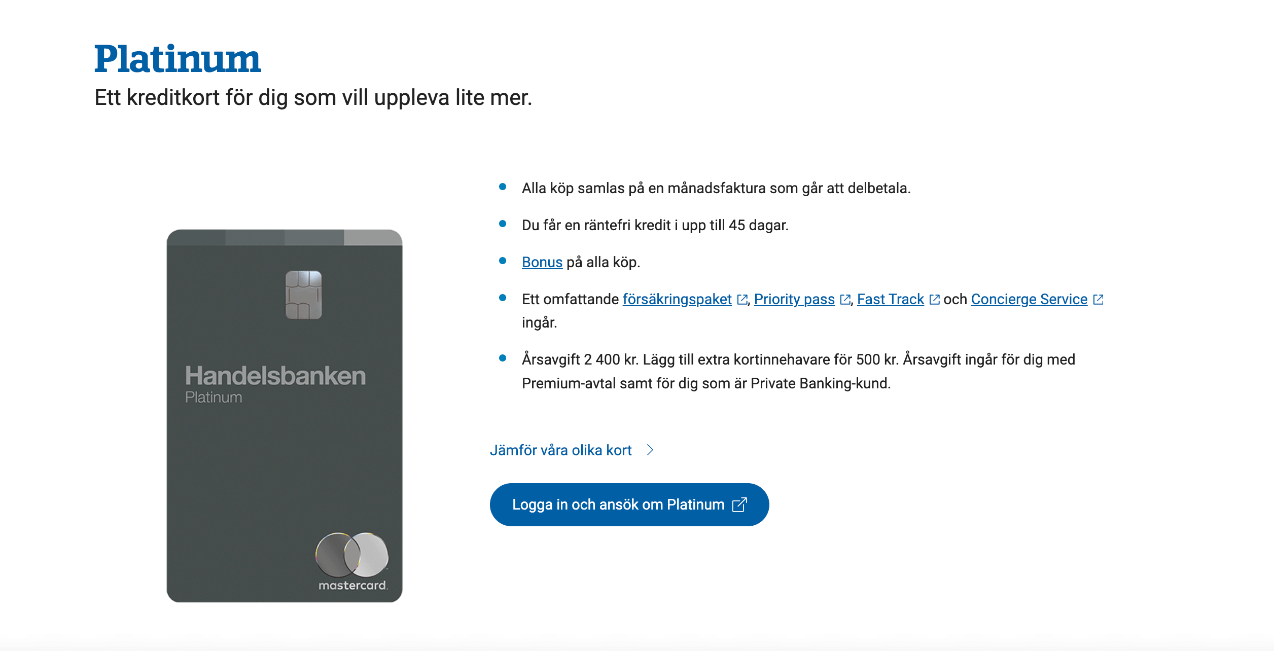 Handelsbanken Platinum ansök nu